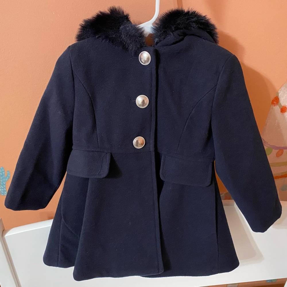 Rothschild coat.  Navy with fur around hood. Sz 2T